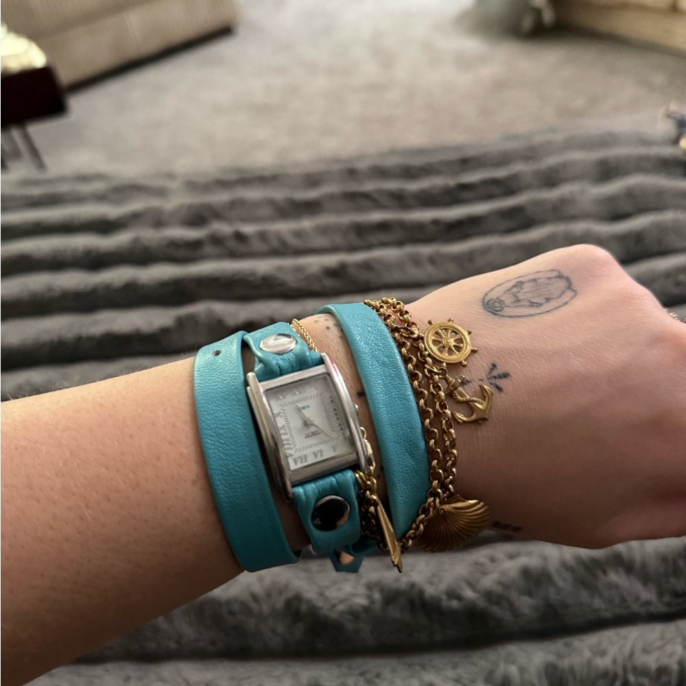 Turquoise Wrap Watch with Gold Accents